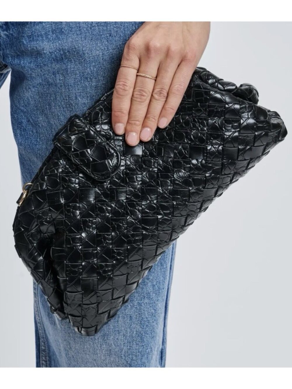 Nordstrom $80 Moda Luxe GiGi Crossbody Bag Woven Black Vegan Soft Leather Clutch - Picture 5 of 16